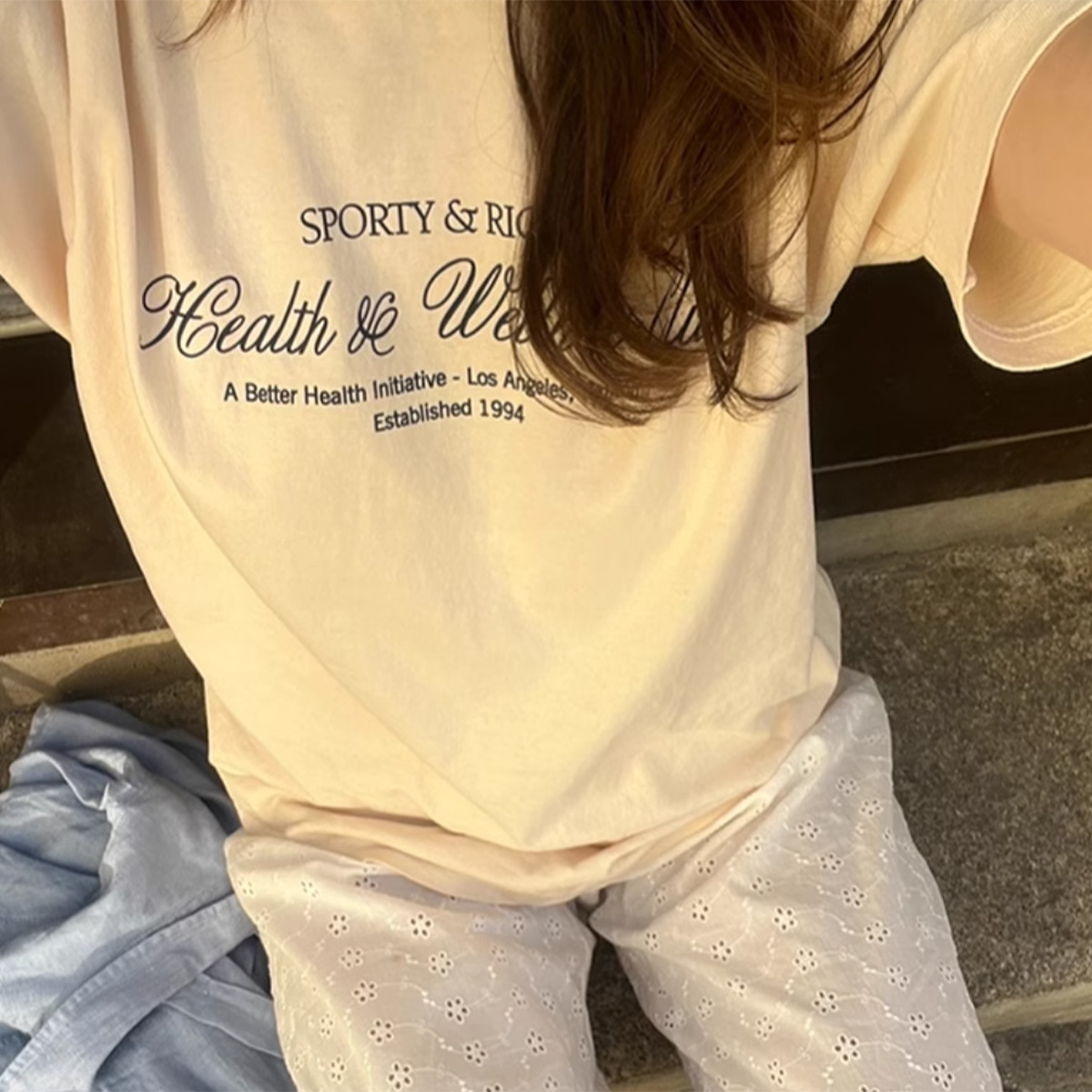 Women Fashion Usa - Health&Wellness Club Letters Printing American Vintage