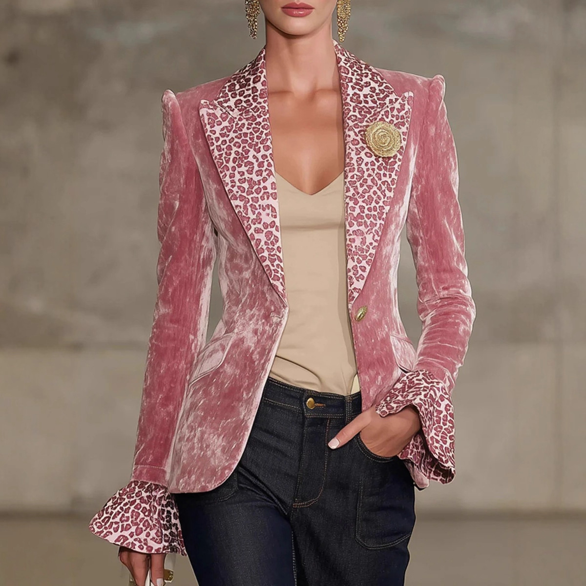 Velvet Blazer Women - Women Velvet Blazer Leopard Print Lapel