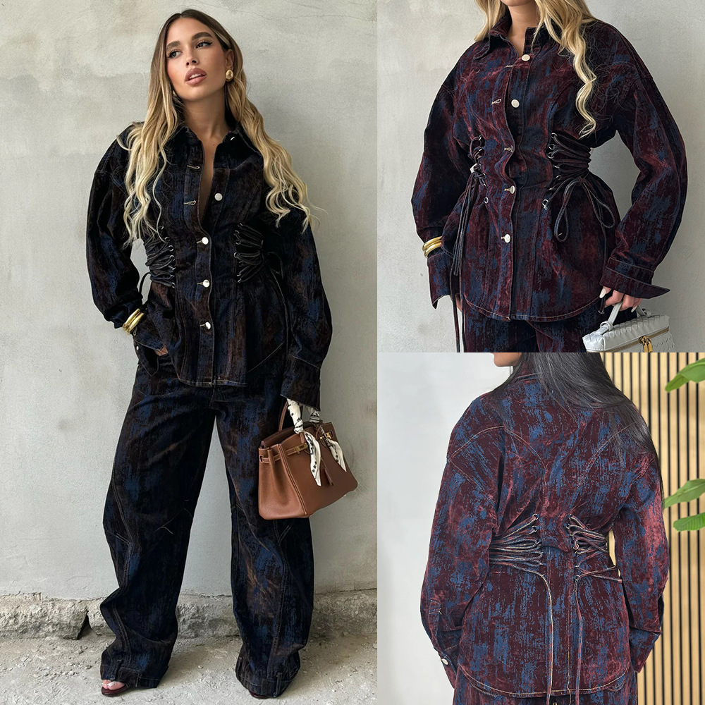 Women'S Fashion Denim Jacket - Women's Design Sense Drawstring Flocked Color