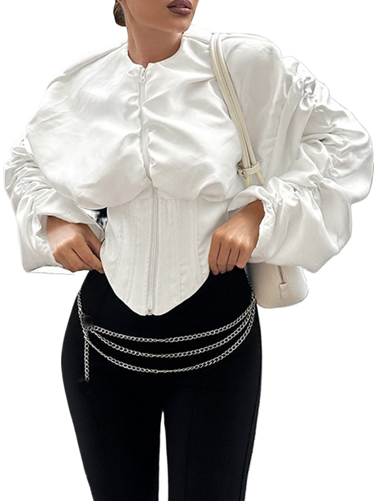 Corset Top Boned - Retro Puff Sleeve Crop Top for