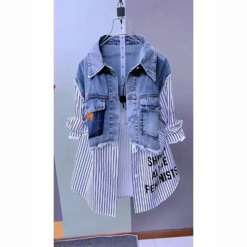 Women'S Fashion Denim Jacket - Design Stitching Women Jackets Temperament Coat