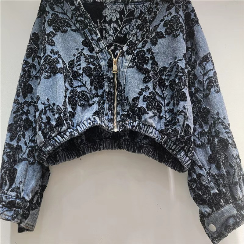 Women'S Fashion Denim Jacket - Fashion Jacquard Short Denim Jacket Women