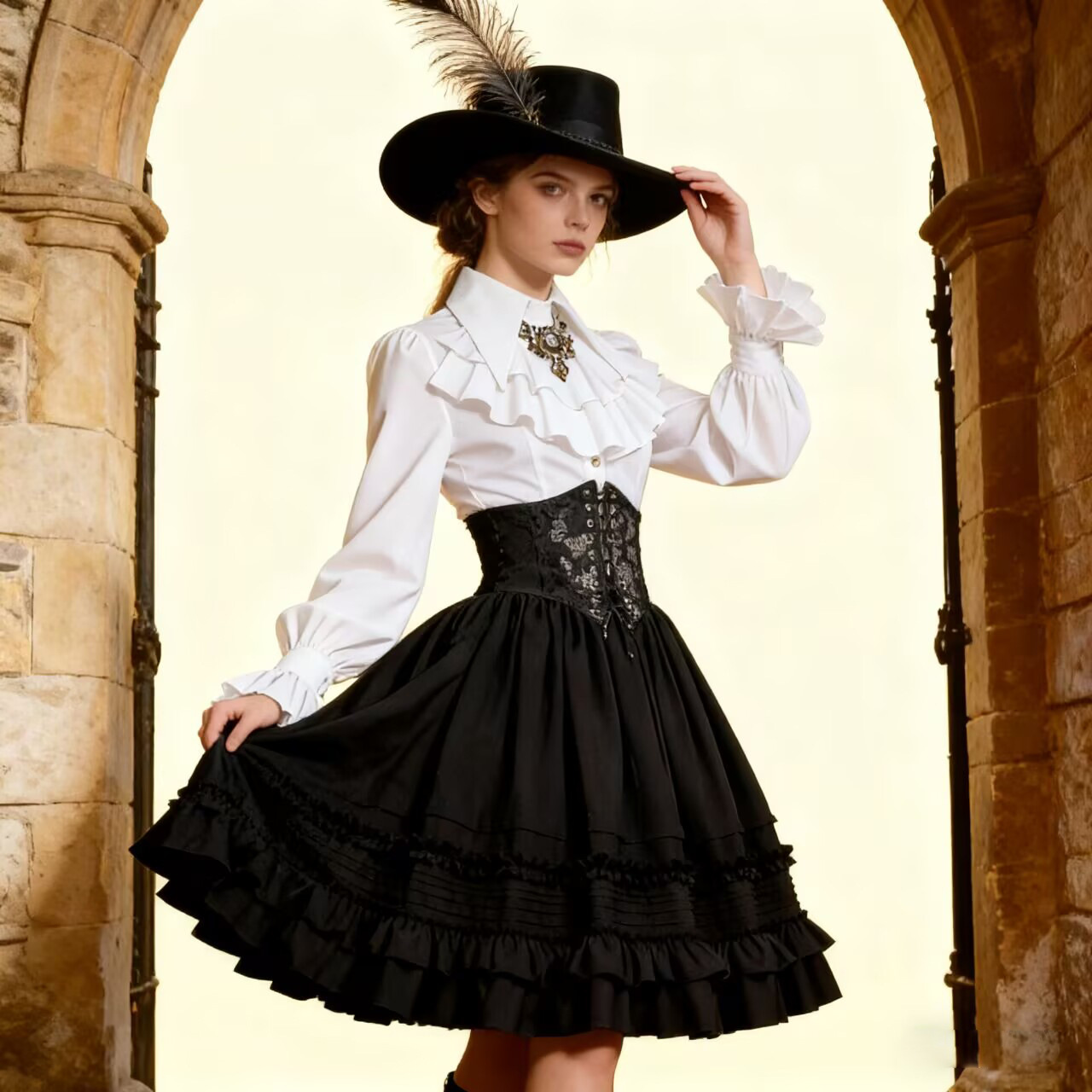 Corset Top Boned - Women Medieval steampunk Layer skirt Lolita