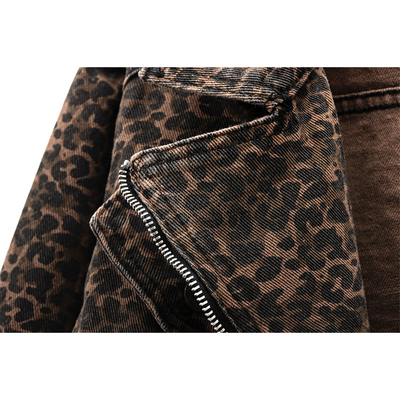 Women'S Fashion Denim Jacket - Autumn Vintage Leopard Print Slim Short