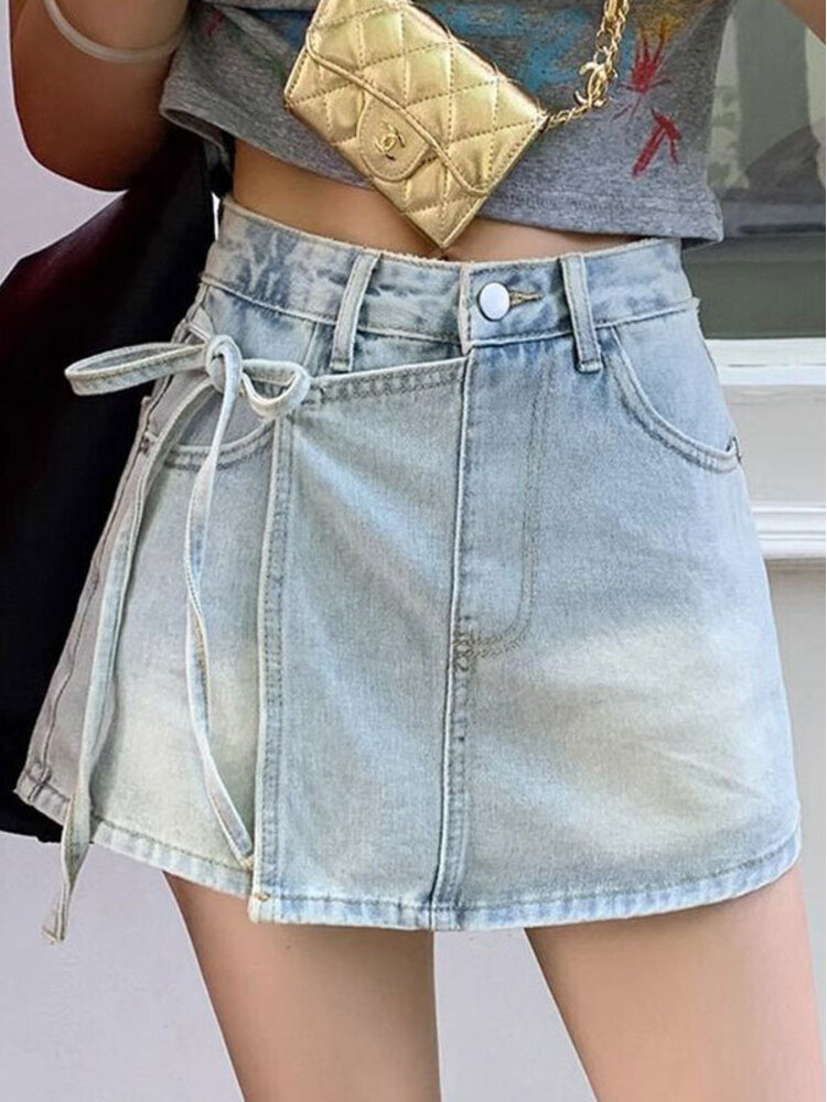 Women High Waist Denim Skort L - Denim Shorts Women recension och pris