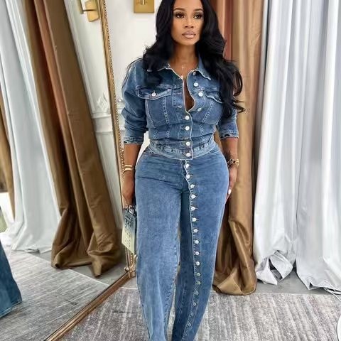 Jeans Suit Women Denim 2 Piece - Women'S Fashion Denim Jacket recension och pris