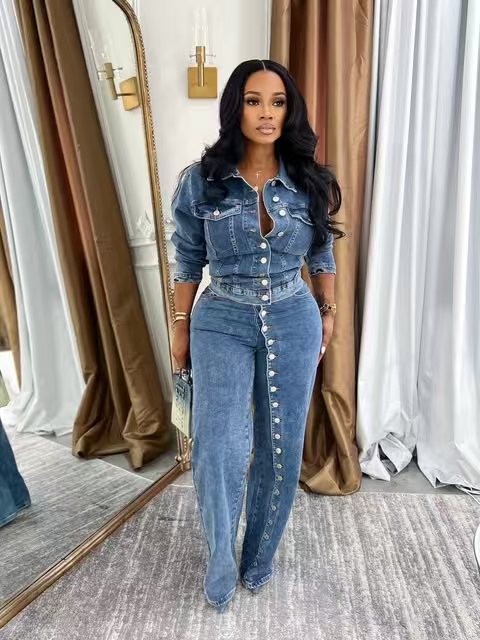Jeans Suit Women Denim 2 Piece - Women'S Fashion Denim Jacket recension och pris