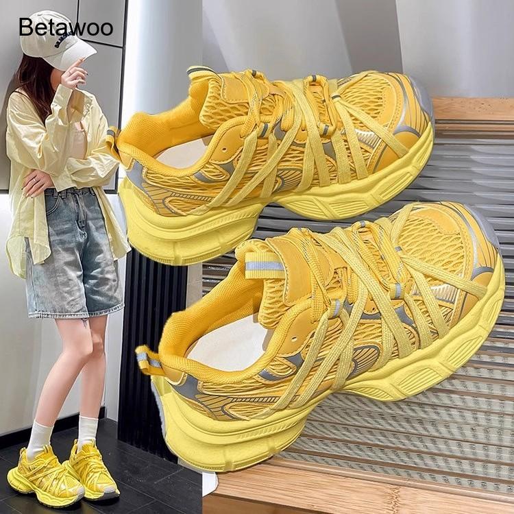Women's Fashion Mesh Platform  - Women'S Yellow Fashion Sneakers recension och pris