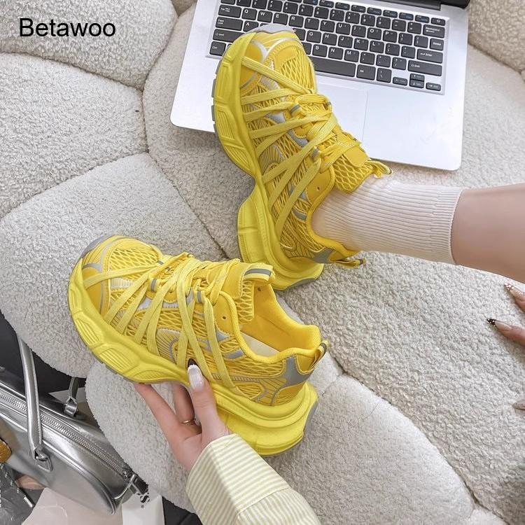 Women's Fashion Mesh Platform  - Women'S Yellow Fashion Sneakers recension och pris