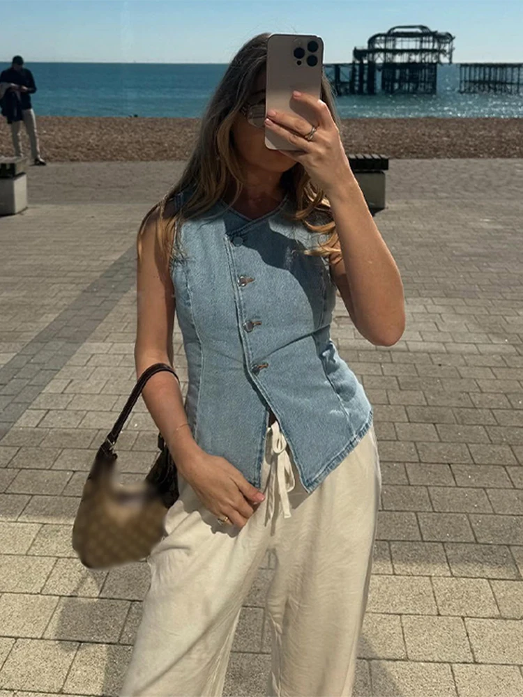 CPSYMYM Elegant Denim Vest Ski - Denim Shorts Women recension och pris