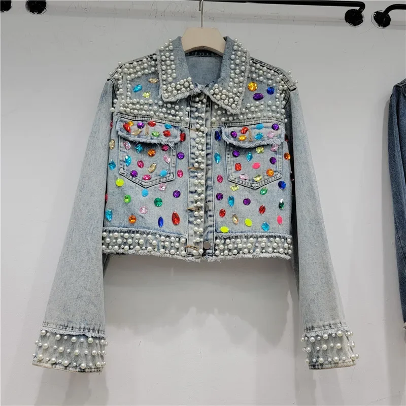 Autumn Women Fashion Pearl Bea - Women'S Fashion Denim Jacket recension och pris