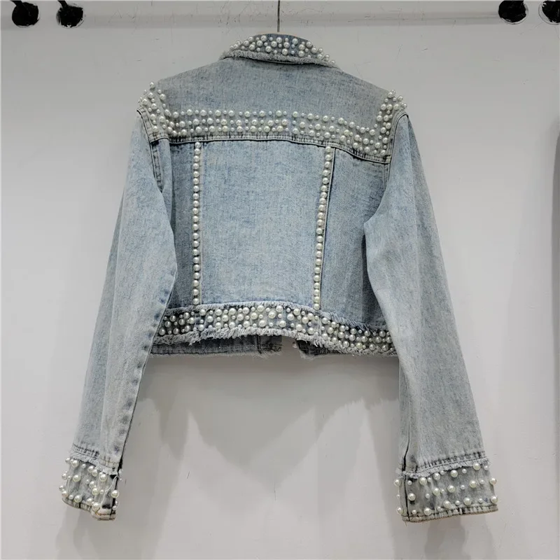 Autumn Women Fashion Pearl Bea - Women'S Fashion Denim Jacket recension och pris