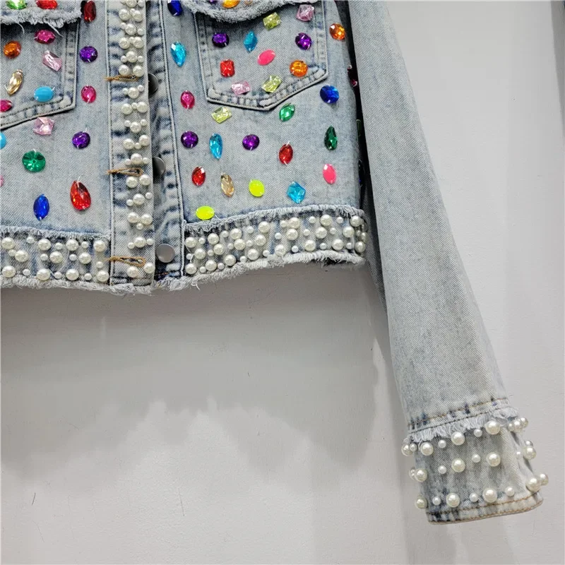 Autumn Women Fashion Pearl Bea - Women'S Fashion Denim Jacket recension och pris