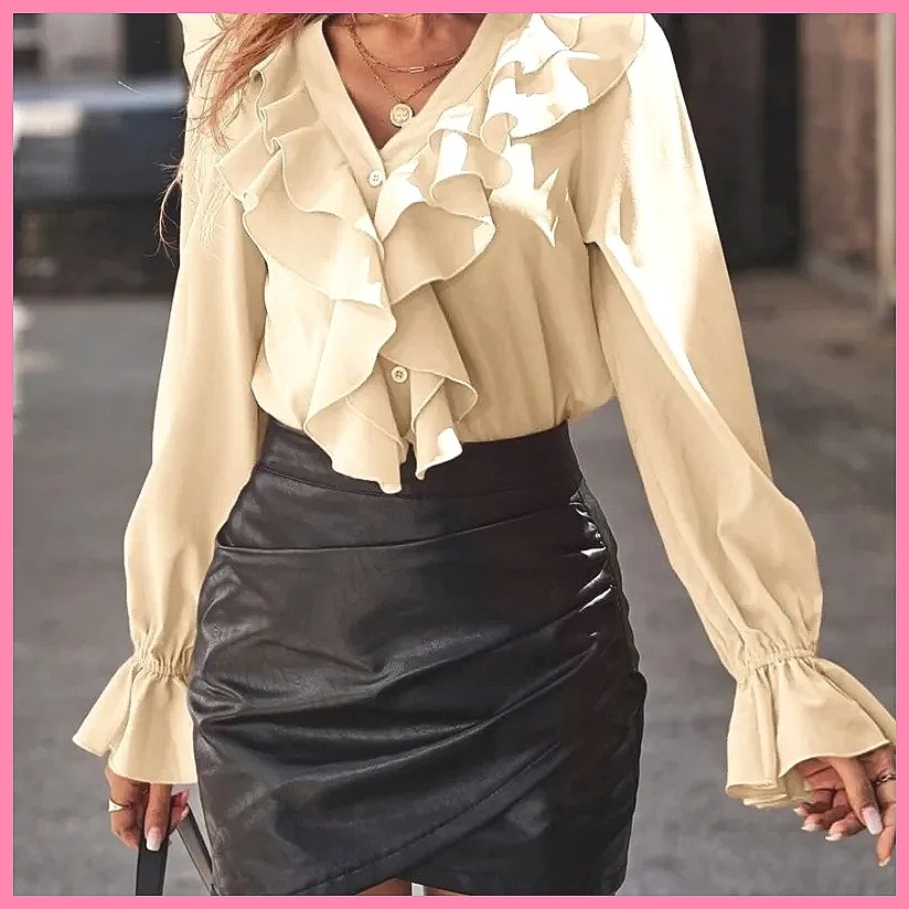 2025 Fashion V-Neck Ruffle Fla - Women'S Fashion Tops recension och pris