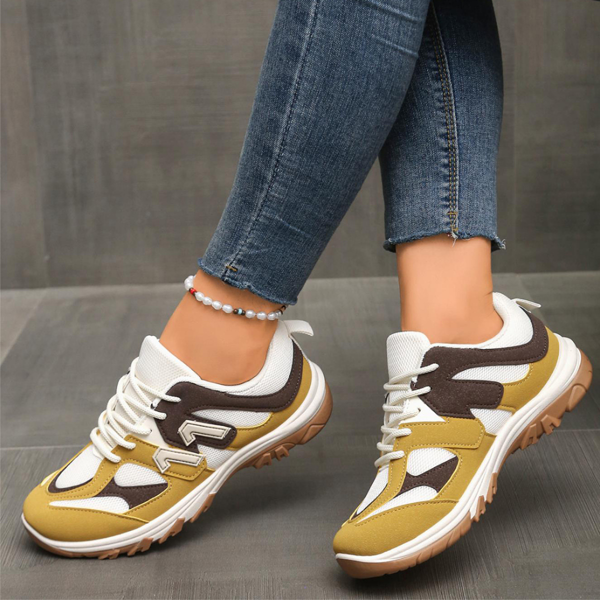 Fashion Gray Yellow Mix Color  - Women'S Yellow Fashion Sneakers recension och pris
