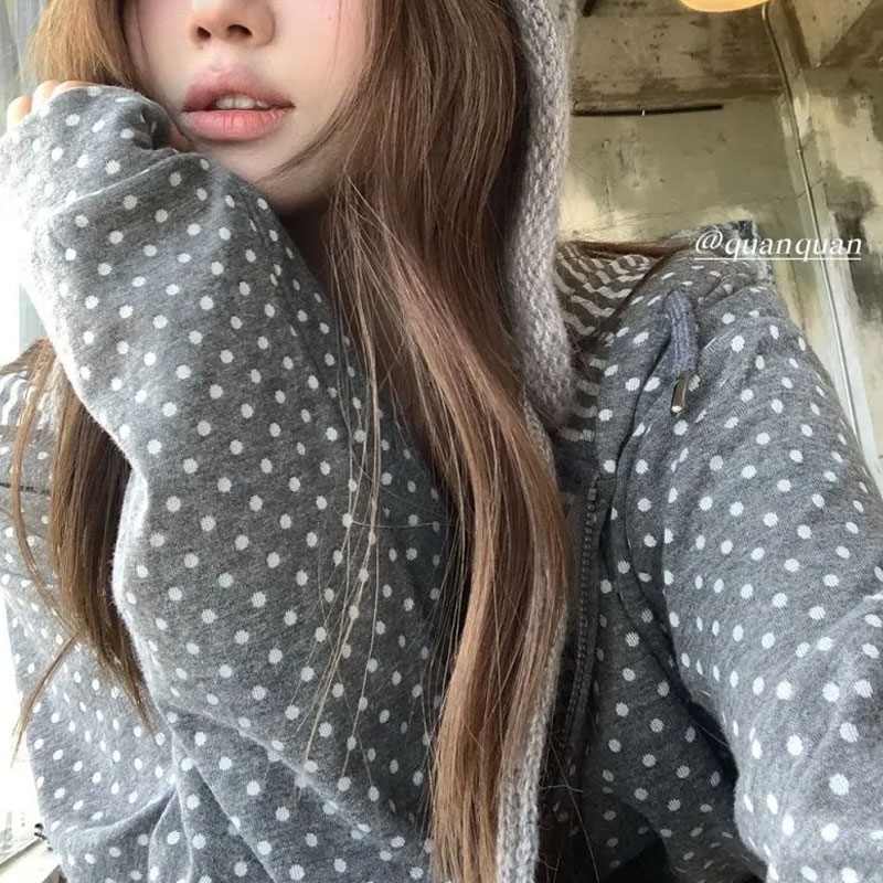 Korean Polka Dot Casual Printe - Women'S Fashion Zip Up Hoodies recension och pris