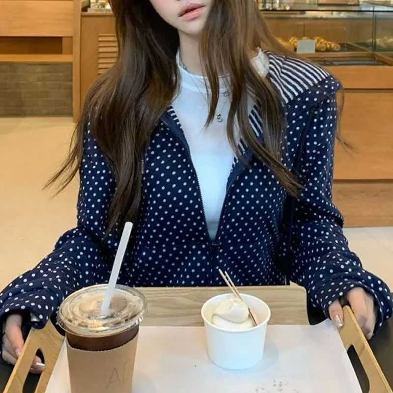 Korean Polka Dot Casual Printe - Women'S Fashion Zip Up Hoodies recension och pris