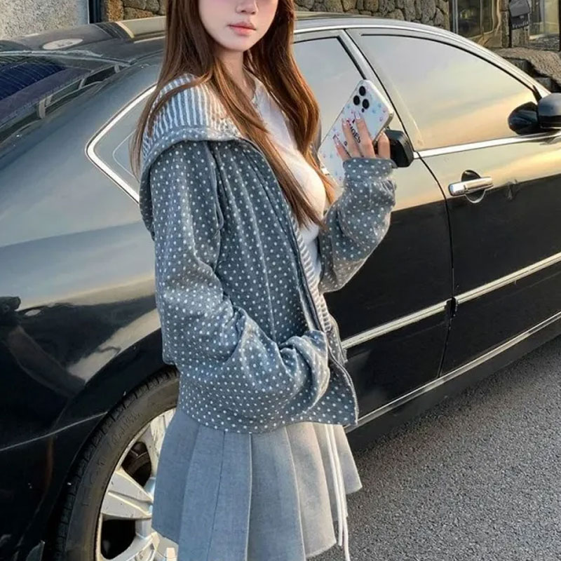 Korean Polka Dot Casual Printe - Women'S Fashion Zip Up Hoodies recension och pris