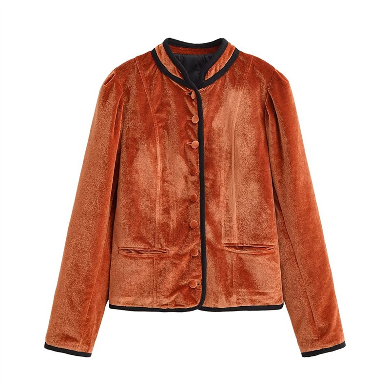 Stand Collar Contrast Piping T - Velvet Blazer Women recension och pris