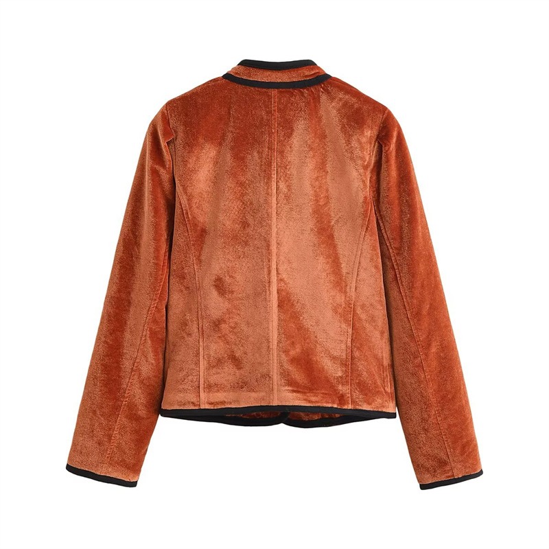 Stand Collar Contrast Piping T - Velvet Blazer Women recension och pris