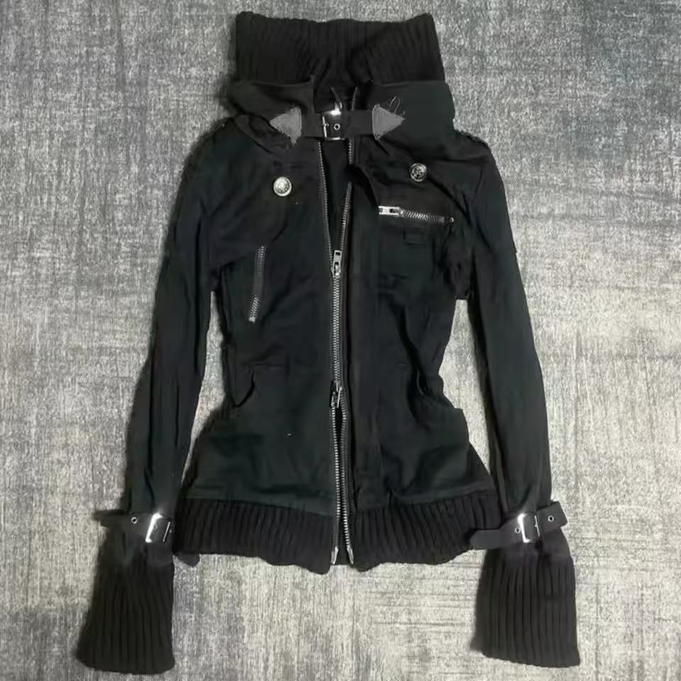 Y2K Gothic Black Slim Double Z - Women'S Fashion Zip Up Hoodies recension och pris