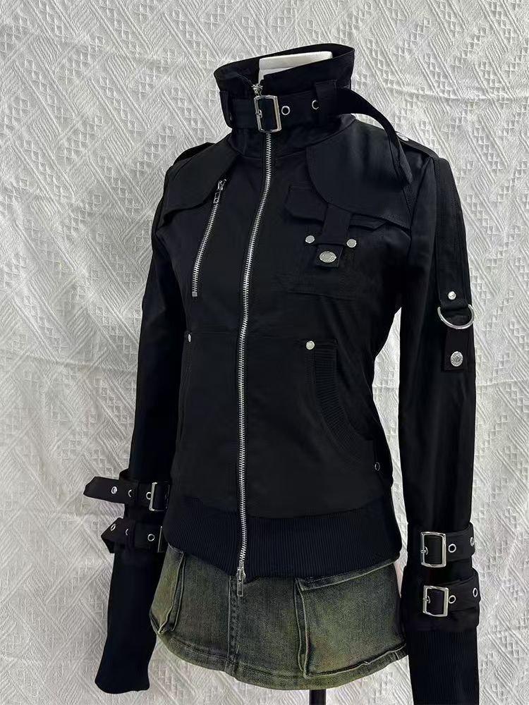 Y2K Gothic Black Slim Double Z - Women'S Fashion Zip Up Hoodies recension och pris