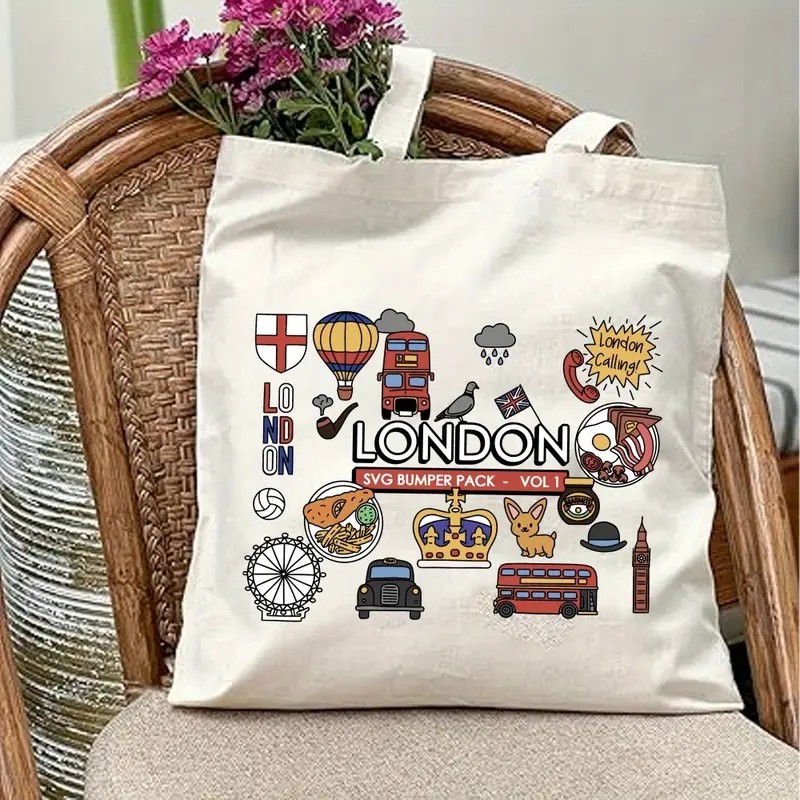 London UK Graphic Canvas Tote  - Women'S Fashion London recension och pris