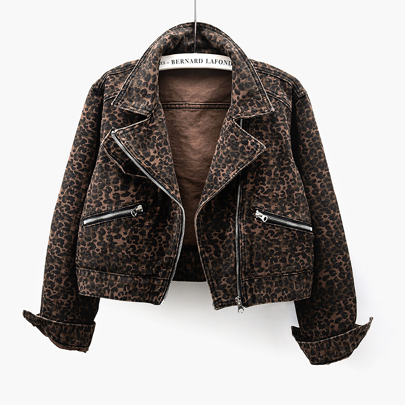 Autumn Vintage Leopard Print S - Women'S Fashion Denim Jacket recension och pris
