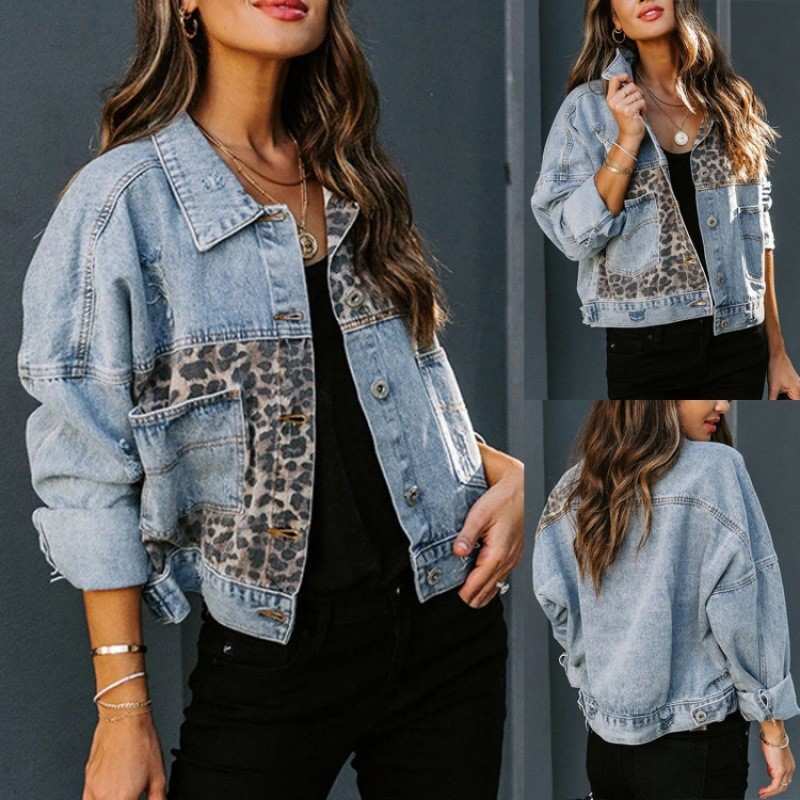 Leopard Stitching Denim Jacket - Women'S Fashion Denim Jacket recension och pris