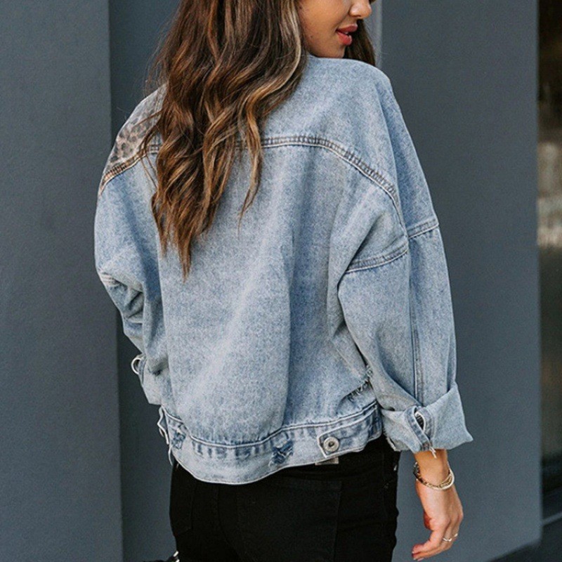 Leopard Stitching Denim Jacket - Women'S Fashion Denim Jacket recension och pris