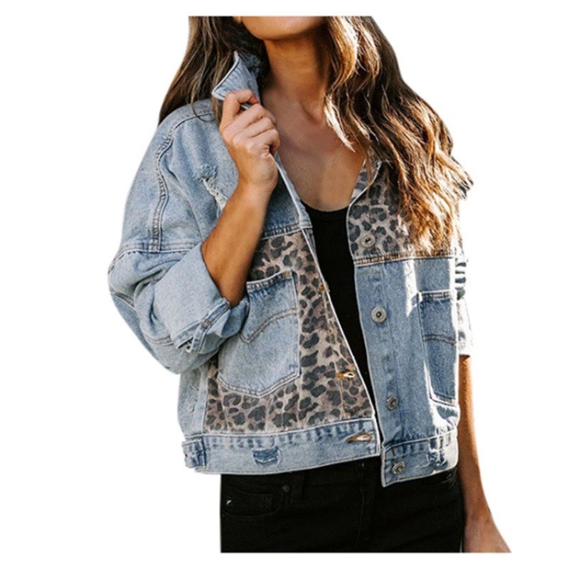 Leopard Stitching Denim Jacket - Women'S Fashion Denim Jacket recension och pris