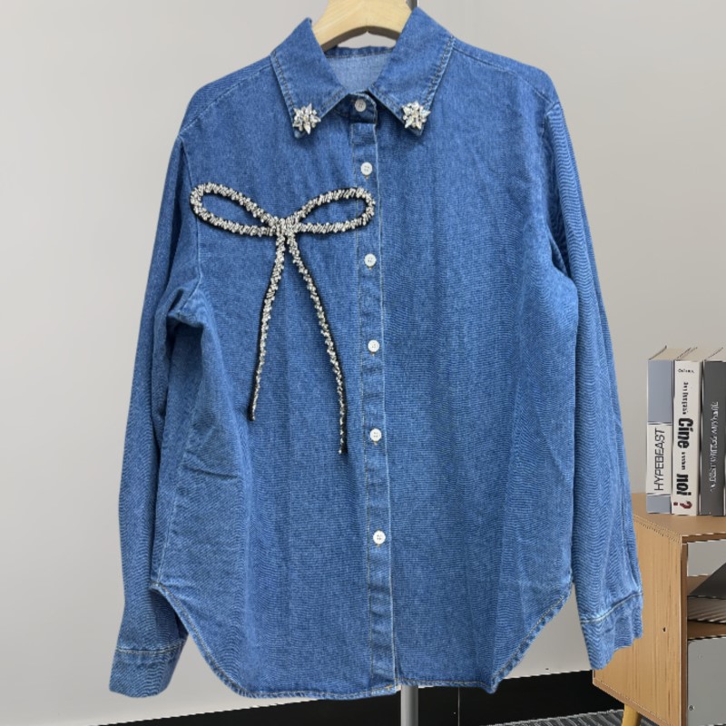 Fashion top rhinestone bow den - Women'S Fashion Denim Jacket recension och pris