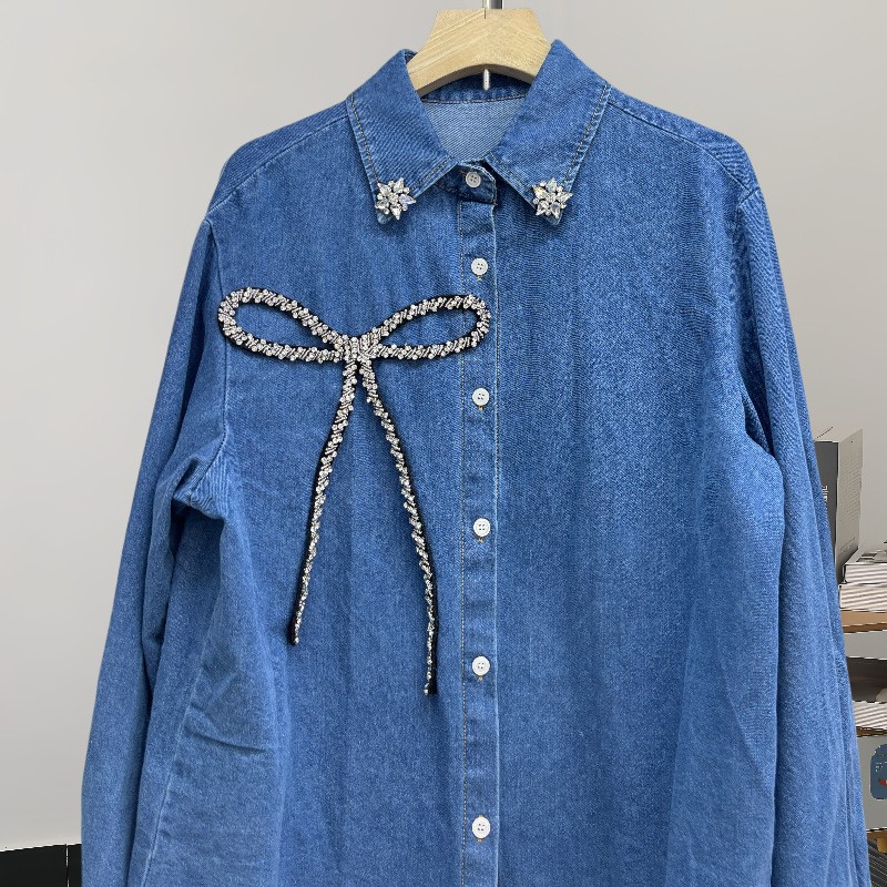 Fashion top rhinestone bow den - Women'S Fashion Denim Jacket recension och pris