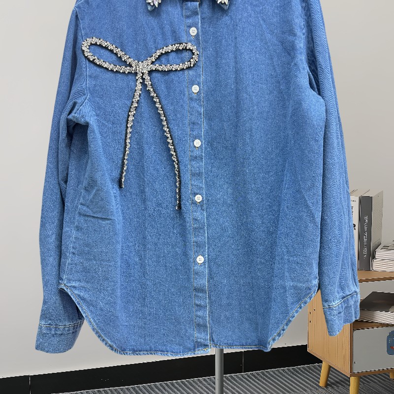 Fashion top rhinestone bow den - Women'S Fashion Denim Jacket recension och pris