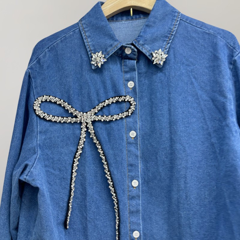 Fashion top rhinestone bow den - Women'S Fashion Denim Jacket recension och pris